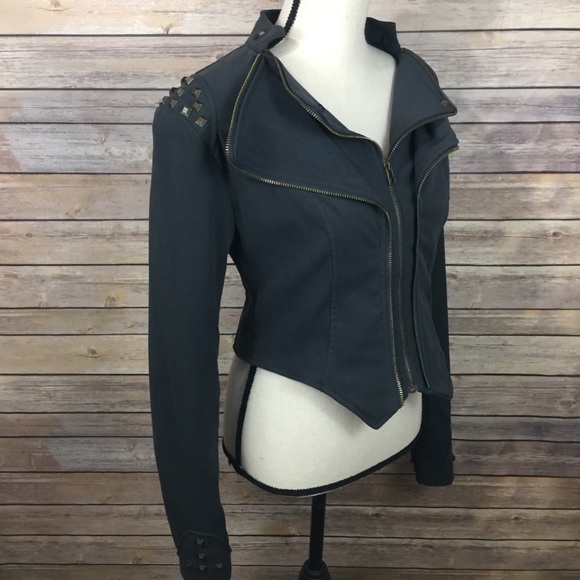 YA Los Angeles Cropped Studded Moto Jacket Grey L - Picture 2 of 7